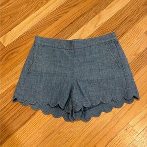 Blue Scalloped Hem Women Shorts